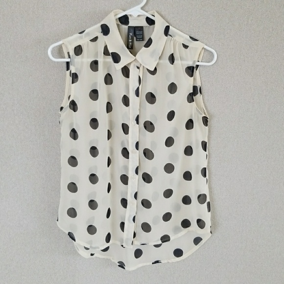 Sheer Polka Dot Button Down Blouse - Picture 1 of 5